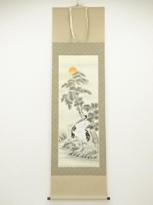 柴田鶴道筆　松竹梅鶴亀　肉筆絹本掛軸（共箱）